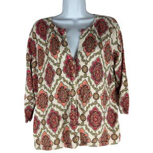 Croft & Barrow Womens Medium 100% Cotton 3/4 Sleeve Button-Up Top